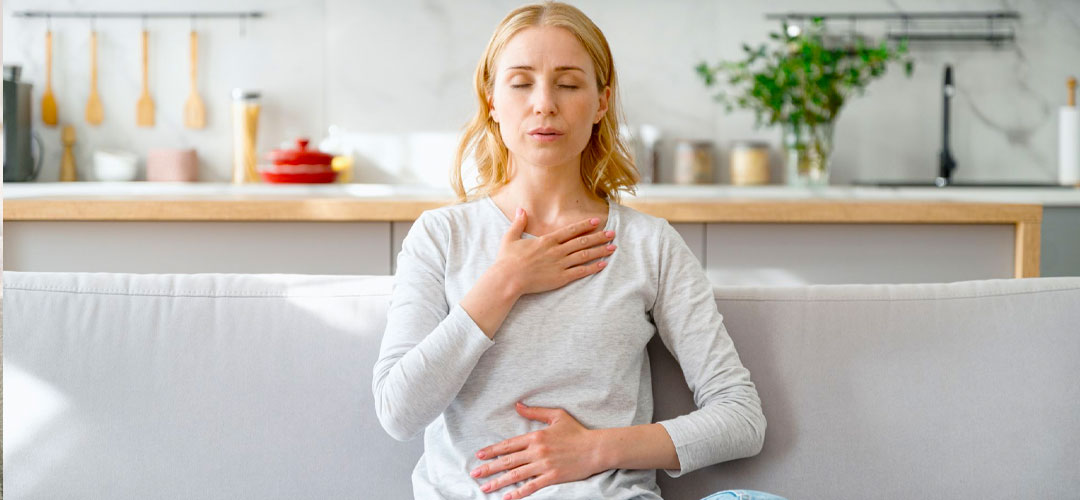 female breathing easy at home with the help of eucalyptus essential oil