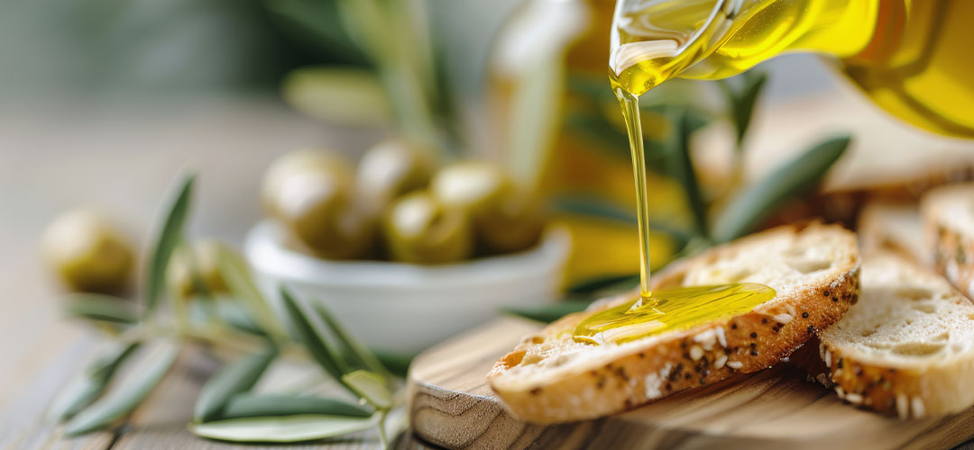 olive oil drizzled on crusty bread