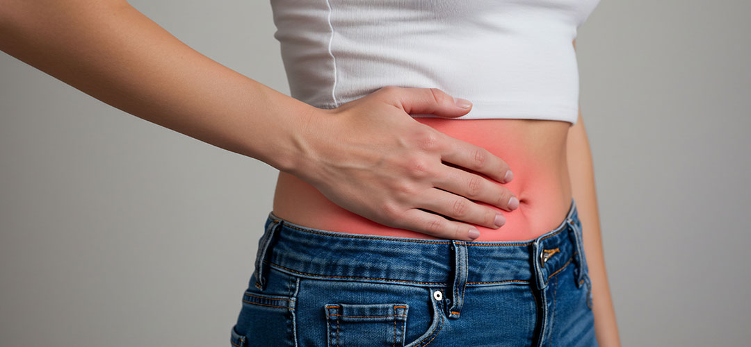 lady holding tummy, gut healthy