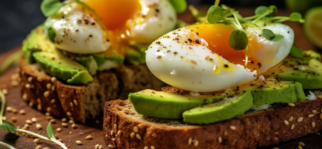 Eggs Avocado on seeded toast