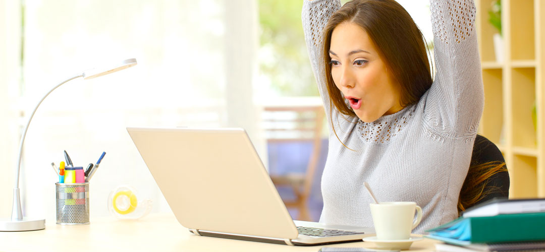 lady excited about bonus features online