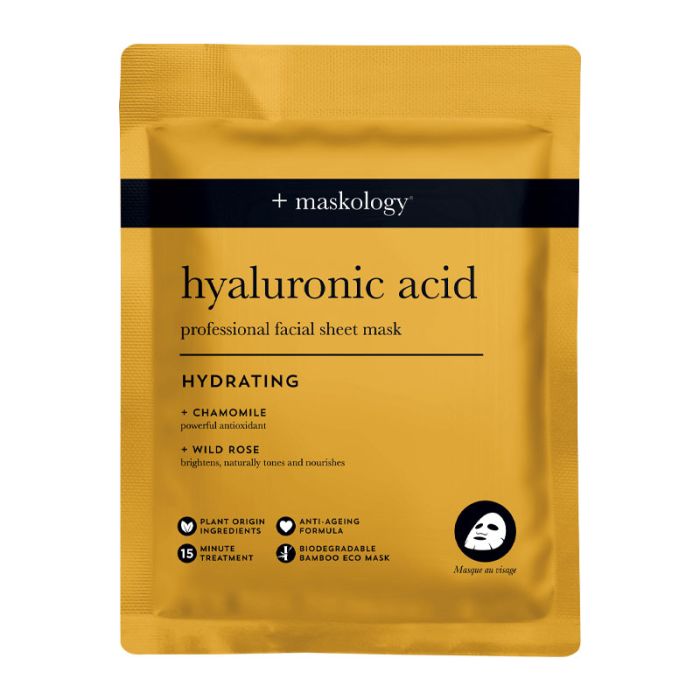 yellow packaging of the maskology hyaluronic acid mask