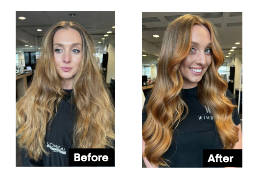 Before and after headshot of model