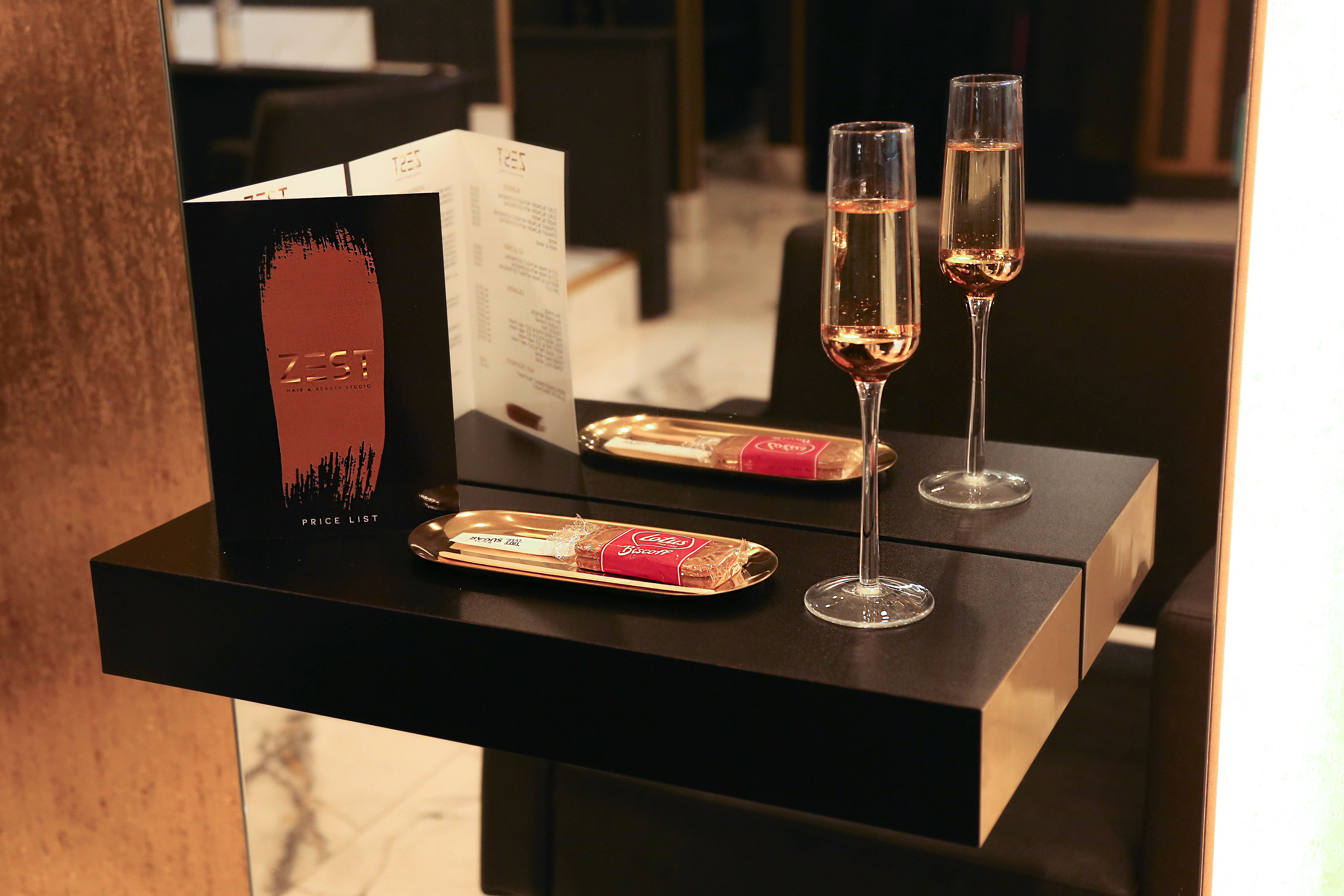Clients at Zest are treated to prosecco or coffee as part of their experience.