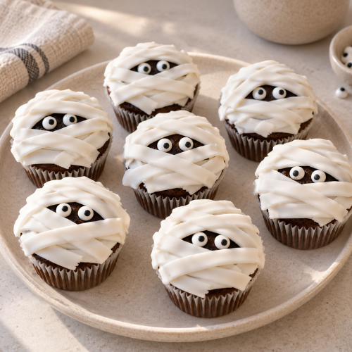 halloween traktaties, mummie cupcakes