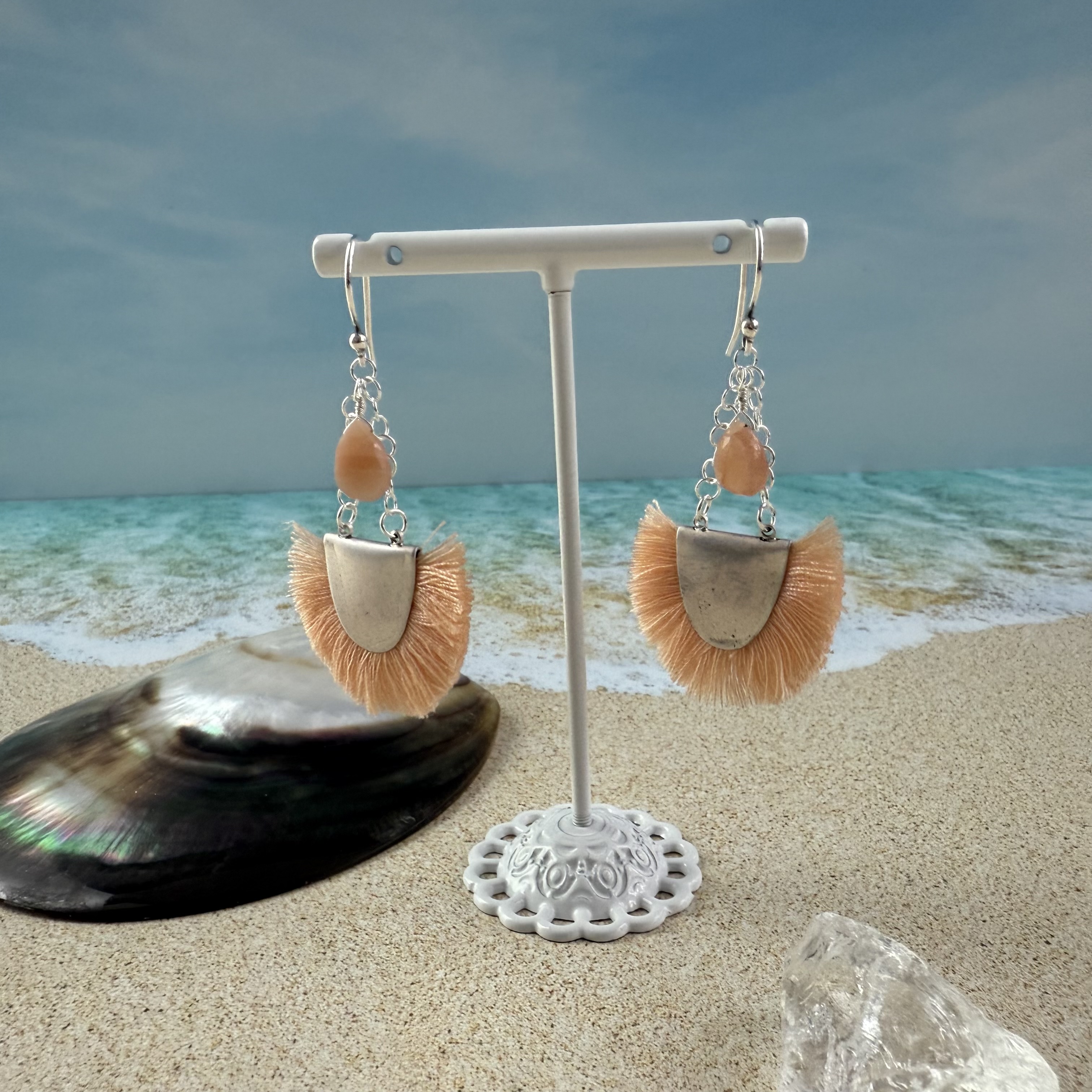 Moonstone fringe earrings handmade by The Chill Shop