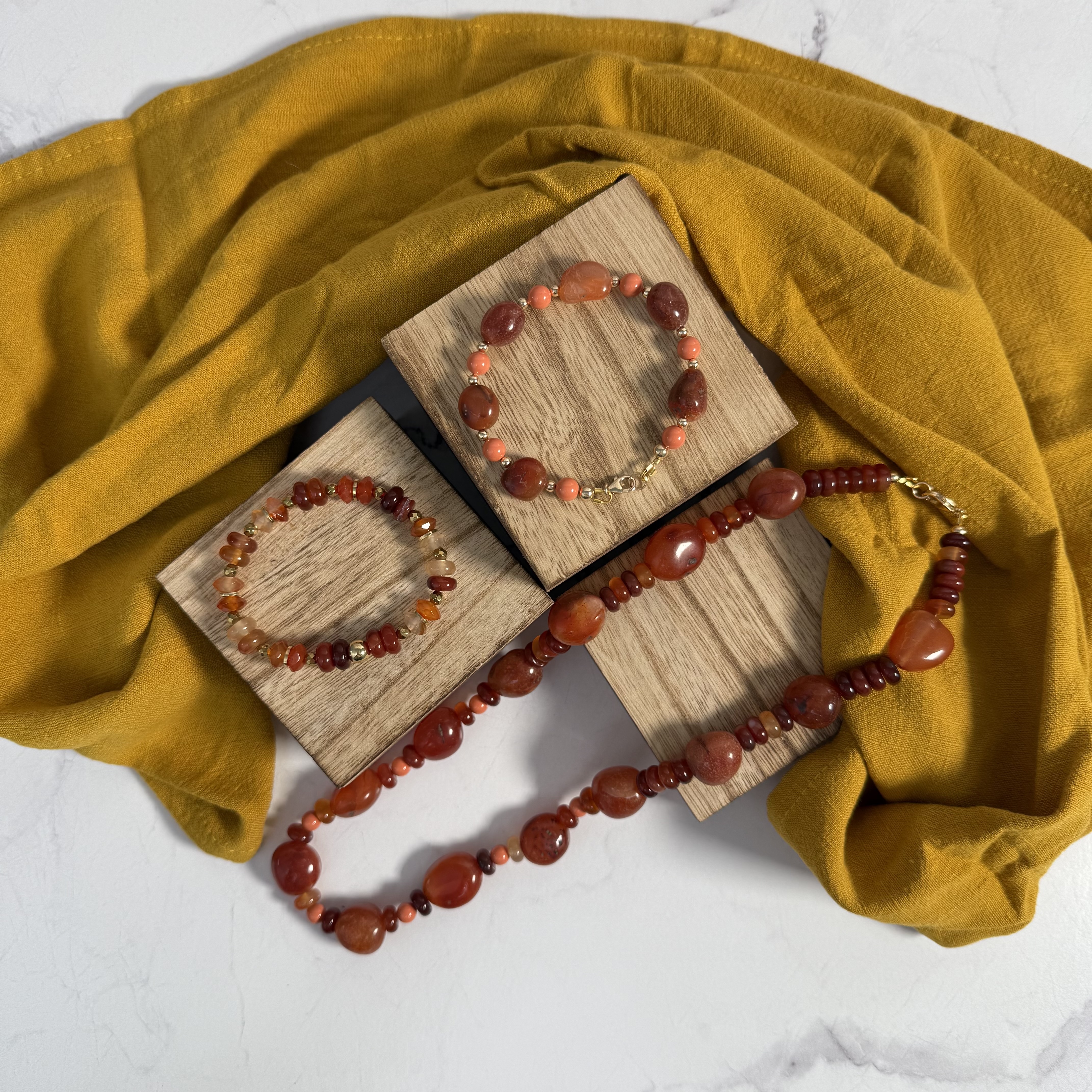 Carnelian Necklace and Bracelets handmade by The Chill Shop