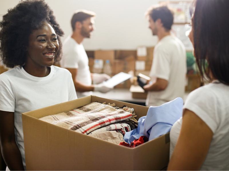 Volunteers organizing donations for disaster victims