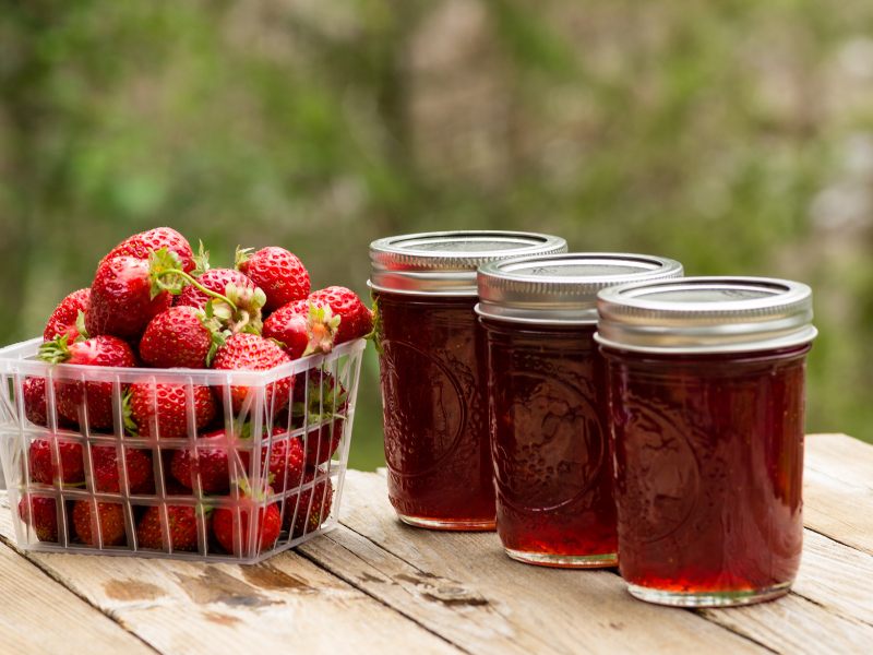 Strawberry jam in jars