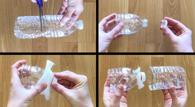 Photo collage showing the steps to make the water filter cartridge