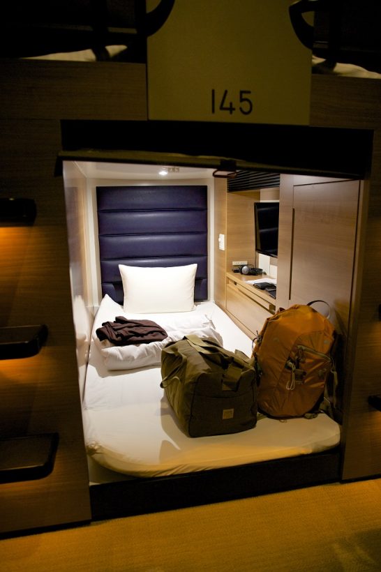 Capsule hotel room. 