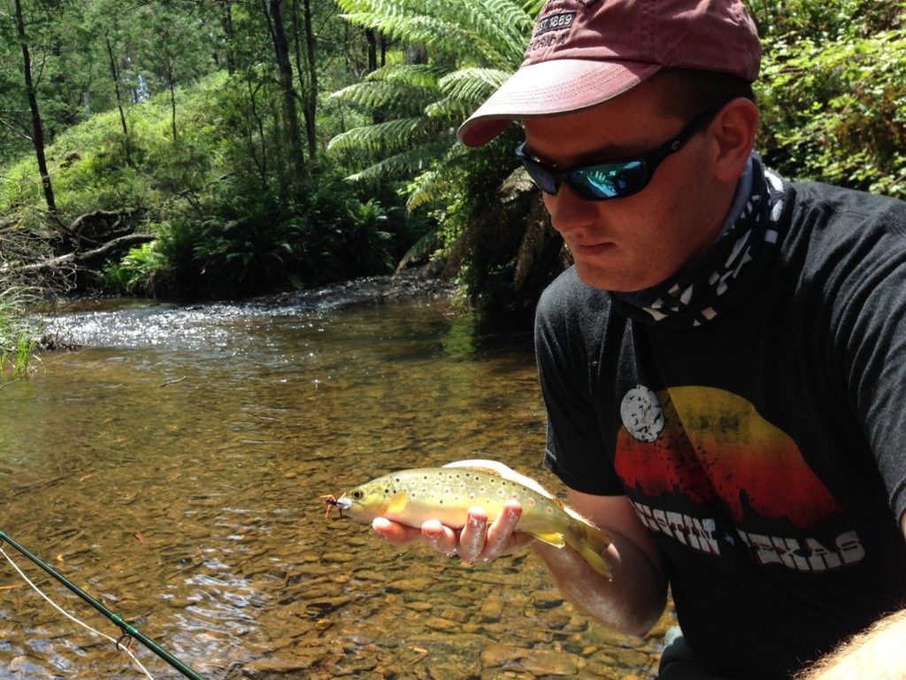 This small rainbow trout, my first fish on the Steavenson, fell for a nymph in a deep back-eddy.