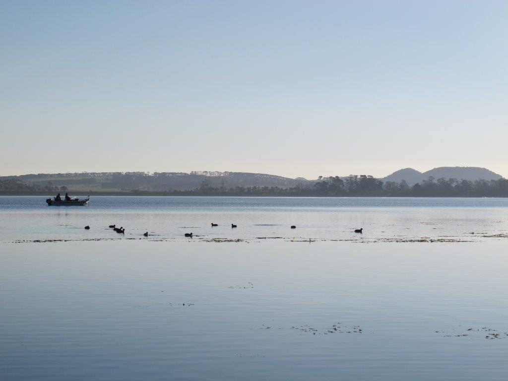 Lake Purrumbete on a rare settled afternoon in winter 2013. The trout were moving well around the inshore weedbeds.