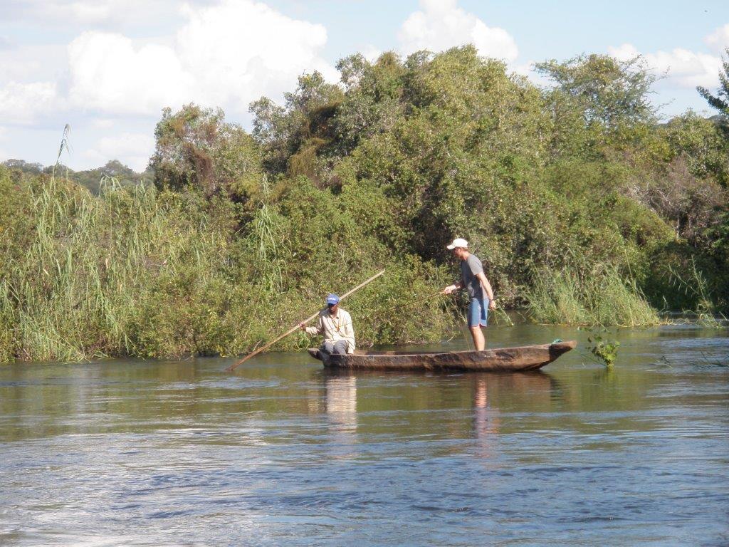 Balance is key when casting from a Mokoro (wooden canoe) or you might end up in the drink with the crocs and hippos.