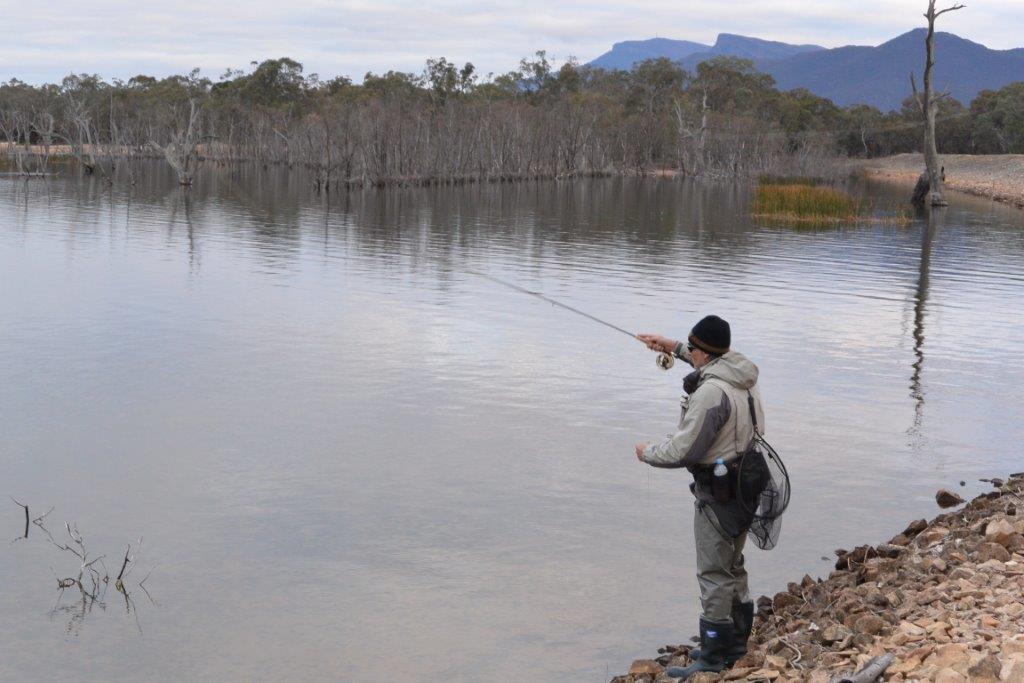 In the last half hour, the wind finally dropped out at Fyans and Max spotted a couple of good trout.