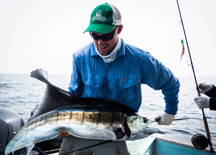 A nice sailfish carefullly lifted into the boat for photo.