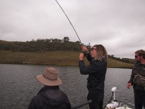 Sam first fish on fly