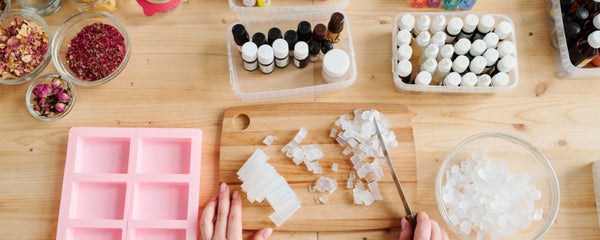 soap making ingredients set on a table