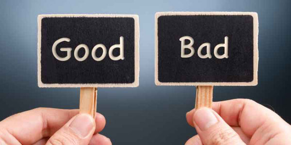 the smelly panda soap company hands holding up small signs reading good on the left and bad on the right