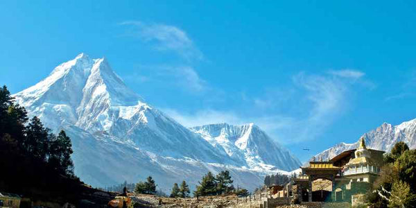 the smelly panda soap company snowy mountain caps with Nepal village built into mountain side