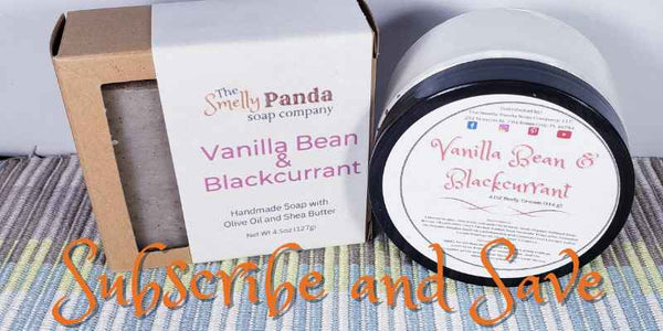 the smelly panda soap company vanilla bean and black currant natural cold processed soap with aloe based body cream bundle