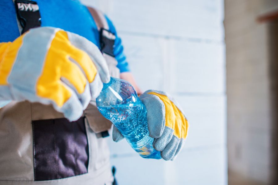 trabajador con botella de agua