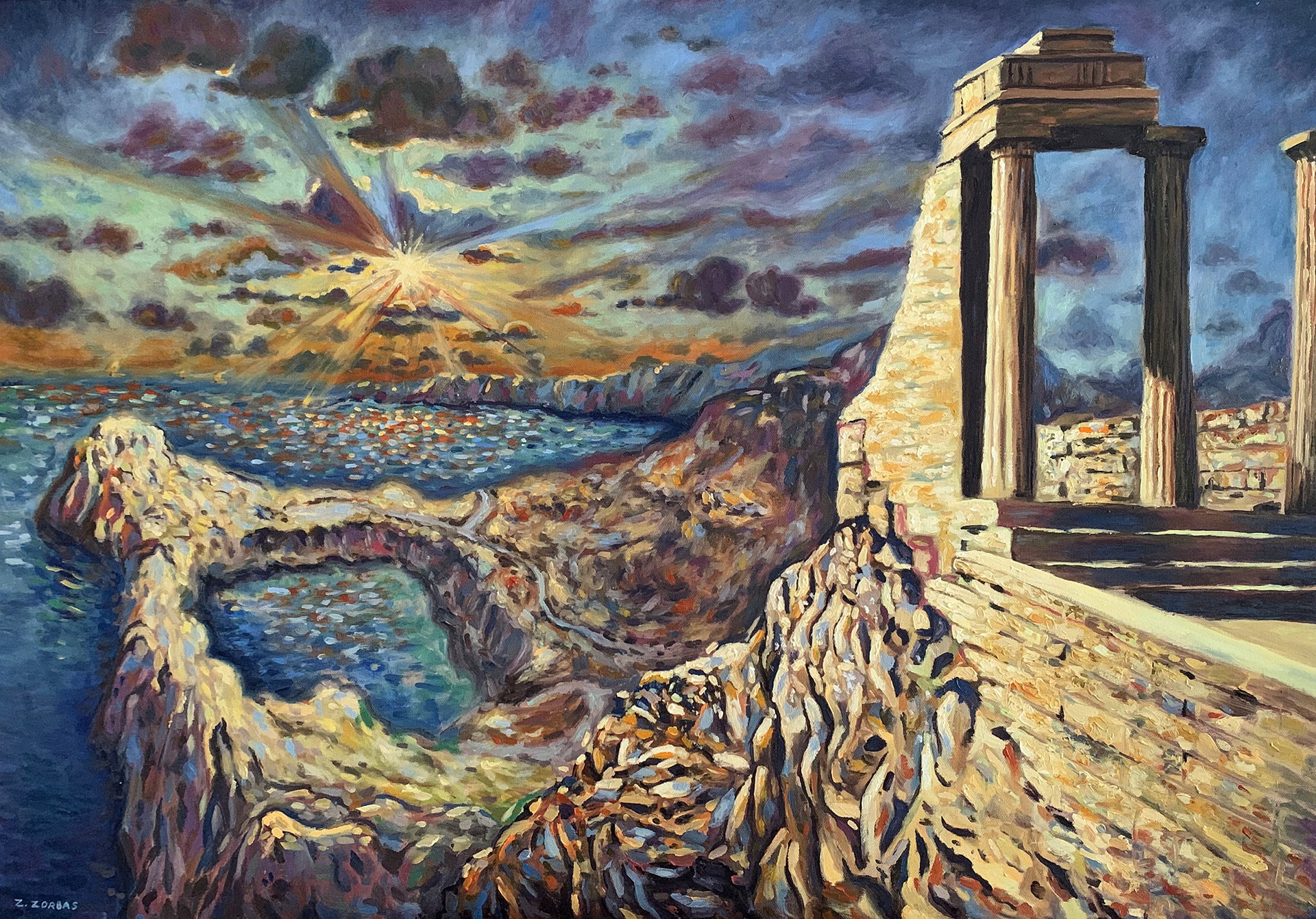 Rhodes painting by artist Zac Zorbas